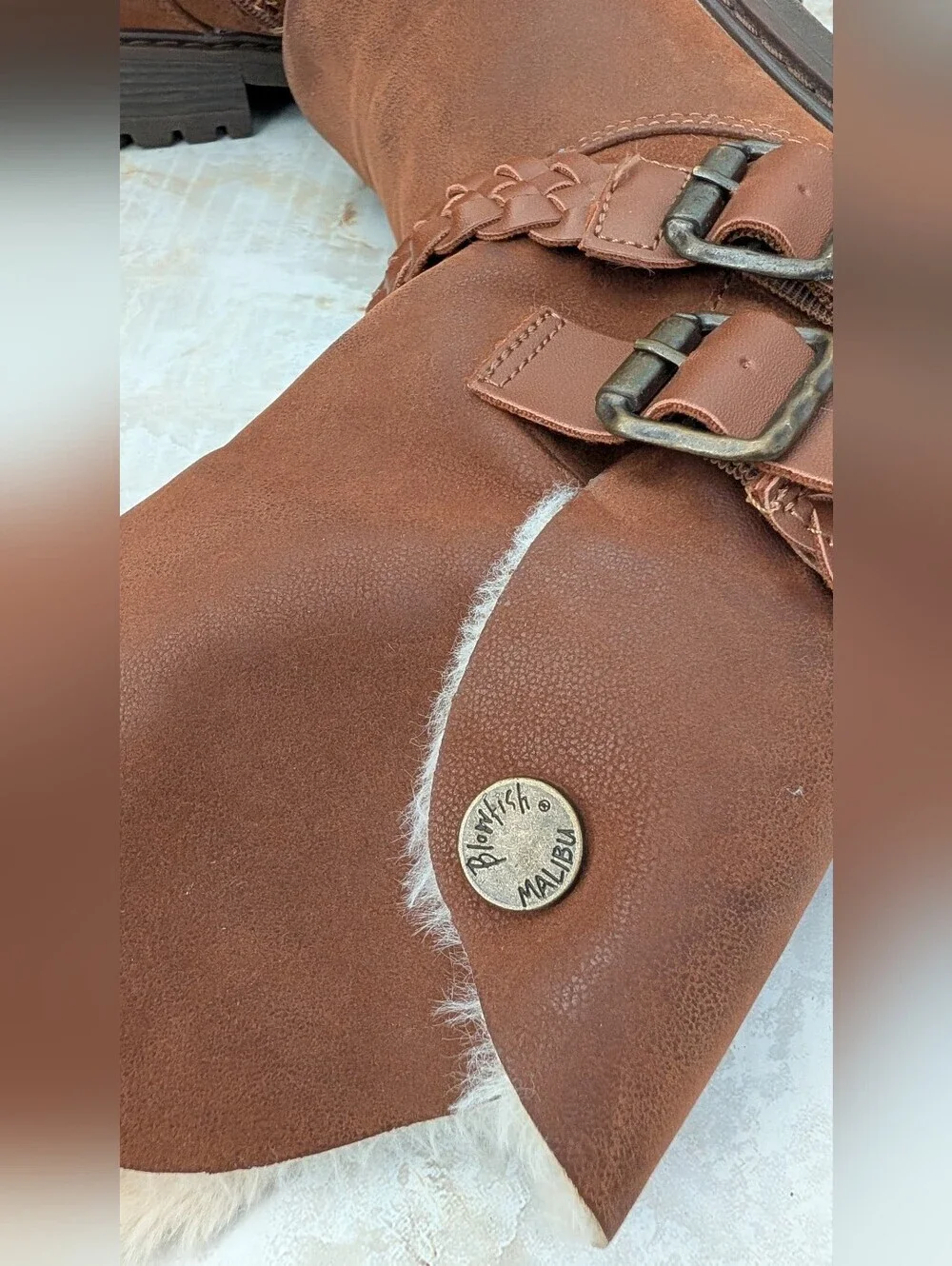Blowfish Brown  Shearling-Lined Mid-Calf Zip Up Boots Sz 7.5